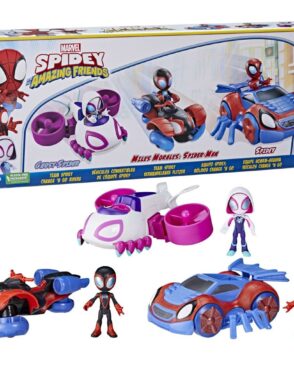  Spidey And His Amazing Friends מארז ענק ספיידי וחבריו-שלוש דמויות+שלוש רכבים